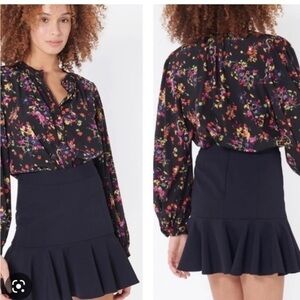 Veronica Beard Skirt Francesca Scuba Mini Flounce Hem in Black